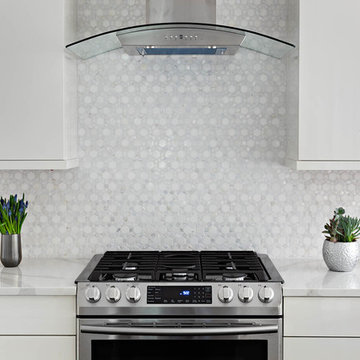 Thassos Marble and Victoria Pearl Shell Back Splash Mosaic