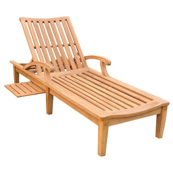 Teak Outdoor Patio ND Chaise Lounger With Side Tray, Set of 2