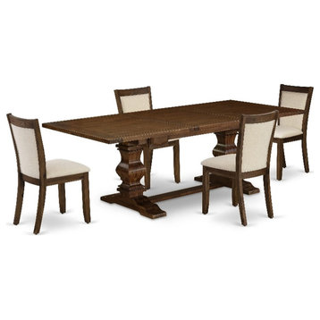 LAMZ5-N8-32 - Kitchen Table and 4 Light Beige Chairs - Antique Walnut Finish