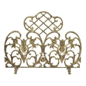 French Country Old World Antique White Iron Floral Fireplace Screen,46'' x 34''H 