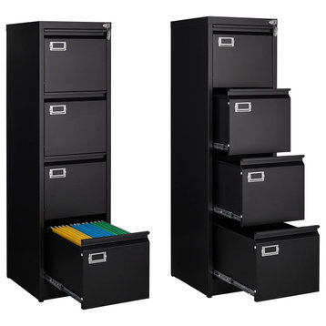 Small Metal Filing Cabinet, Lockable Storage Cabinet, Black, 4 Drawers