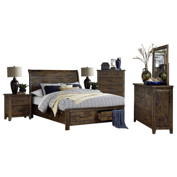 6-Piece Jackson Queen Storage Bed, Dresser, Mirror, 2 Nightstand, Chest Brown