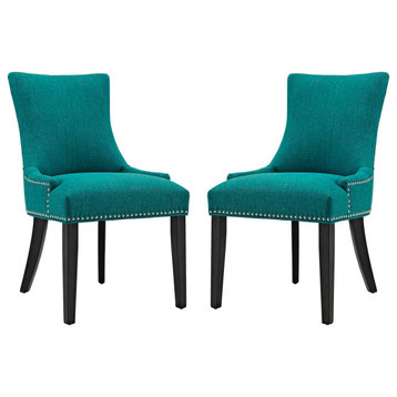 Marquis Parsons Dining Side Chairs Upholstered Fabric Set of 2, Teal