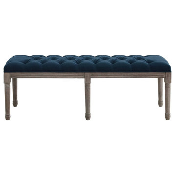 Percy Navy French Vintage Upholstered Fabric Bench
