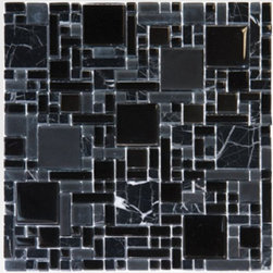 Black Marble and Glass Mixed Mosaic - Mosaic Tile
