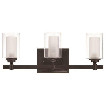 Celeste 3-Light Vanity, Espresso With Clear Outer/Frosted Inner Glass