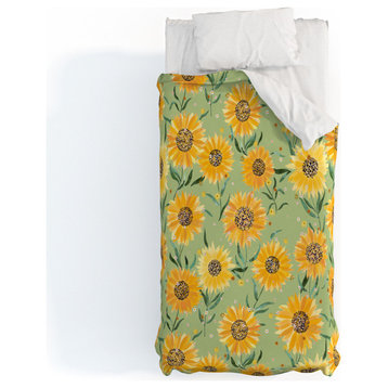 Deny Designs Ninola Design Countryside Sunflowers Summer Green Duvet Cover, Twin