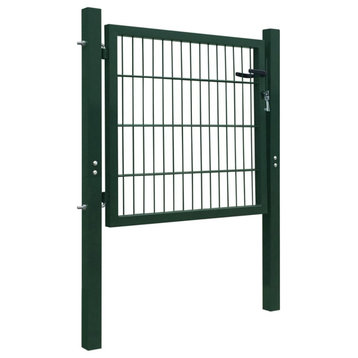 vidaXL Fence Gate Steel 59.1" Green Outdoor Backyard Privacy Border Enclosure