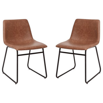 Flash Furniture 18" LeatherSoft Dining Chairs in Light Brown/Black (Set of 2)