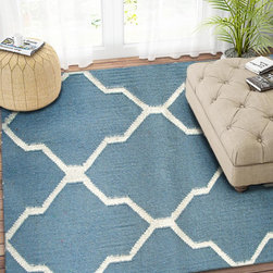Moroccan Trellis Fallon Blue Wool Rug 13656 - Home Decor