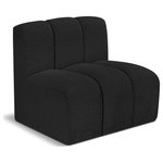 Meridian Furniture - Arc Upholstered Modular Component, Black, 1-Piece: Straight Chair, Boucle Fabric - Give your living room or den the perfect blend of style and versatility with this Arc boucle fabric straight chair. Part of the Arc modular furniture collection, this chair comes upholstered in rich black boucle fabric and features deep channel tufting that adds a touch of luxury while enhancing comfort and support. A seamless combination of form and function, this chair can be used with other Arc pieces to create a myriad of configurations in your well-curated room.
