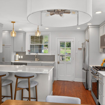 Transitional Kitchen with Custom Banquette plus Dining Nook, Quartz Countertops