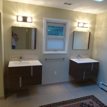 Modern master bathroom with glass shower enclosure