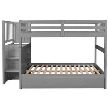 Gewnee Wood Full over Full Bunk Bed with Twin Trundle in Gray