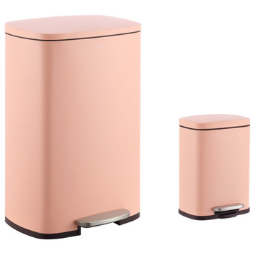 Connor 13-Gallon Trash Can With Soft-Close Lid and Mini Trash Can, Pink