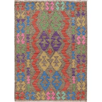 Colorful Reversible Afghan Kilim Flat weave Pure Wool Hand Woven RUg, 2'8"x3'8"