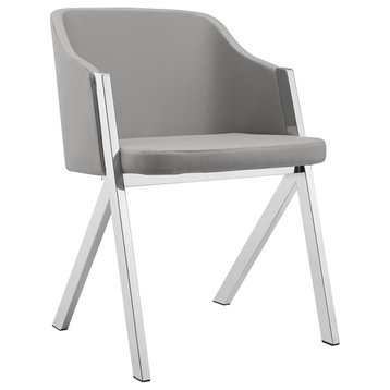 Acorn Arm Dining Chair in White Pu Leather, Gray