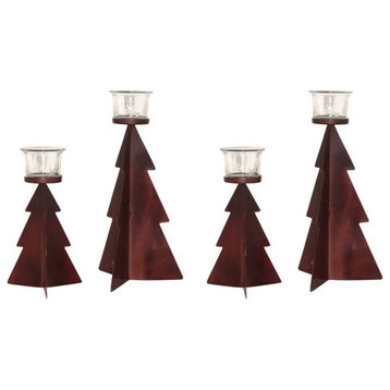 Rustic Christmas Tree 10.75 Inch Candle Holders (Set of 2) - Large and Small