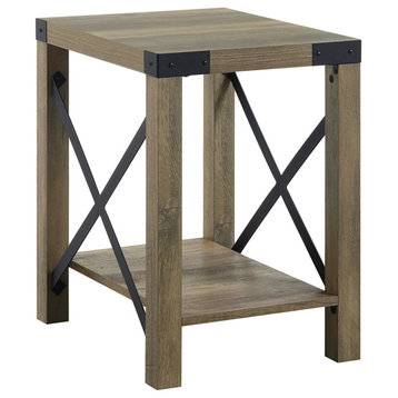 Wood and Metal End Table, Rustic Oak and Black