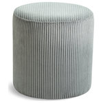 Meridian Furniture - Roy Microsuede Fabric Upholsetered Ottoman/Stool, Grey, Round - Upgrade your living space with the Roy Microsuede Fabric Ottoman/Stool. This versatile piece of furniture not only adds a pop of color to your room but also serves as a comfortable and practical seating option. The soft grey microsuede fabric and corduroy texture provide a cozy and inviting feel that blends seamlessly into any decor style. The round compact design of the Roy Microsuede Fabric Ottoman/Stool makes it perfect for small spaces, while the sturdy construction ensures durability and longevity.