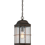 SATCO - Howell 1-Light Outdoor Hanging Lantern - Give your outdoor porch a warm and welcoming glow and add stylish curb appeal with our Howell 1-Light Outdoor Hanging Lantern. This hanging light features a classic lantern shape in an oil-rubbed finish with copper colored bars that offer an unexpected metallic touch. The twist on this classic makes the Howell ideal for a transitional or modern rustic home. This fixture measures 8.75 inches wide, 8.75 inches long and 17.13 inches tall.