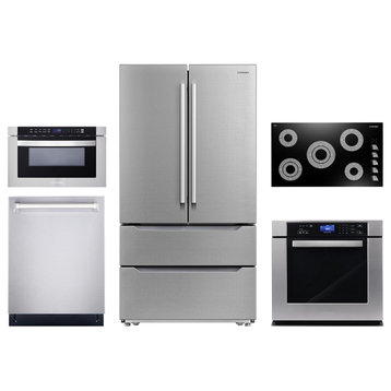 5PC, 36" Cooktop 24" Dishwasher 30" Wall Oven 24" Microwave & Refrigerator