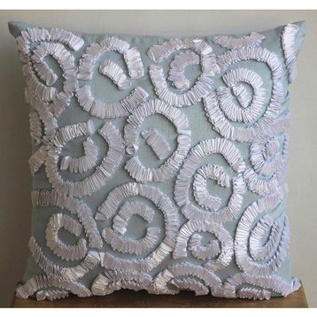 20"x20" Abstract Light Blue Ivory Art Silk Pillow Cover - White Sizzle