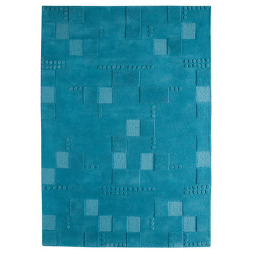 Hand Tufted Turquoise Wool Area Rug, 4'6"X6'6"