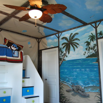 Treasure Island Pirate Mural Themed boys bedroom by MuralArt.com