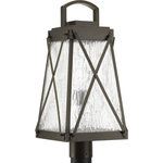 Progress Lighting - Creighton 1-Light Post Lantern - A cottage-inspired outdoor lantern collection with a tapered cage. Creighton features clear water glass clear and Antique Bronze or Black finish options. The frame's linear details are riveted to enhance mechanical detailing of the fixture. Wall, post and hanging lantern options available.