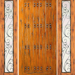 Prehung Door With Two Side Lights, Exterior, Knotty Alder, Clavos - Front Doors