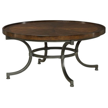 Hammary Barrow Round Cocktail Table With Mahogany Top and Metal Base