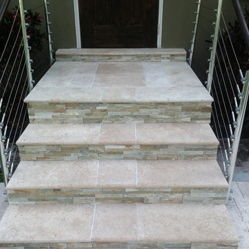 Ivory Travertine Porch Steps using Pavers and Pool Coping - Natural Stone