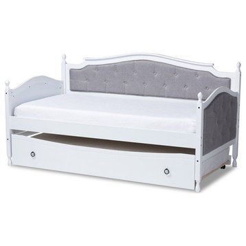 Bowery Hill Twin Size Grey Upholstered Daybed with Trundle