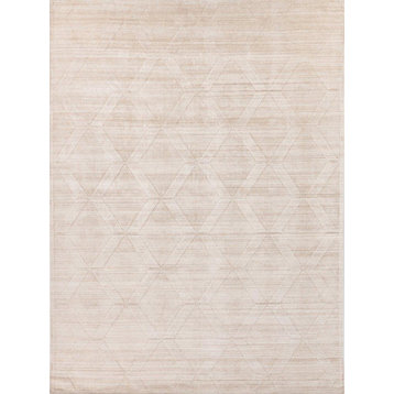 Castelli Handmade Hand Loomed Wool and Bamboo Silk Light Beige Area Rug, 10'x14'