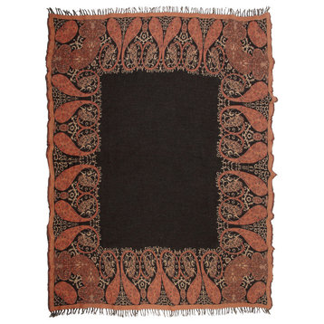 Persian Charm Boiled Wool Throw, Charcoal, Rust