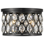 Z-Lite - Dealey Four Light Flush Mount, Matte Black - Exquisite and glamorous this four-light contemporary flush mount ceiling light from the Dealey collection is the perfect addition to a Hollywood Regency style home foyer or hallway between rooms. Featuring a matte black steel shade complete with striking ellipse-shaped cut outs with glimmering clear crystal pendants this flush mount light lends a dramatic contrasting look. With three candelabras set behind the crystals this low profile fixture also creates a charming fractalized illumination along the walls and footpath.