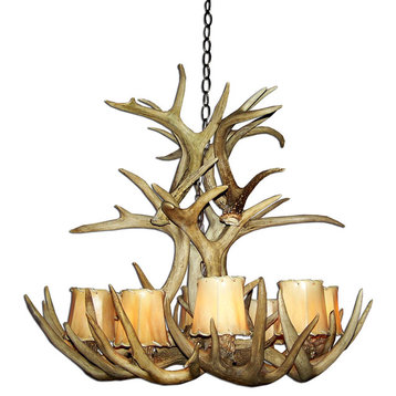 Whitetail Deer Cascade Antler Chandelier Light, Extra Large, Rawhide Shades