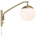 Golden Lighting - Golden Lighting 3699-A1W OP Glenn 13" Tall Wall Sconce - Brushed Champagne - Simple, stylish, and functional, Glenn&#39;s Mid-century Modern style suits transitional and eclectic interiors. Perfect for a cute farmhouse, fashionable, oversized orbs are extended and then dropped from an articulating arm. Features Constructed from durable steel Includes a frosted glass shade (1) 60 watt maximum medium (E26) bulb required Dimmable with compatible dimming bulbs ETL rated for damp locations Covered under a 1 year structural and 6 month finish manufacturer warranty Dimensions Height: 12-7/8" Width: 7-3/4" Extension: 17-5/8" Product Weight: 4.45 lbs Backplate Height: 8" Backplate Width: 4-3/4" Backplate Depth: 3/4" Electrical Specifications Number of Bulbs: 1 Max Watts Per Bulb: 60 watts Bulb Base: Medium (E26) Bulb Included: No