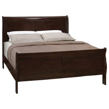 Benzara BM205442 Wooden Eastern King Bed with Curved Panel Headboard, Brown