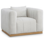 Meridian Furniture - Lucia Beige Linen Textured Fabric Chair, Cream, Chair - Succumb to the welcoming comfort of this Lucia textured linen fabric living room chair. This oversized chair offers you the room you need to cozy up with a book or a cup of hot tea. Its rich cream linen textured fabric feels soft and inviting against the skin, and the plump back cushion adds to its relaxing feel against your body. Deep channel tufting keeps the chair's fill intact, and it rests on a contrasting black solid wood base for resilient support.