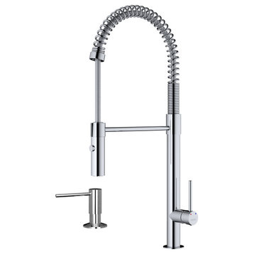 Karran 1-Handle Pull-Down Kitchen Faucet With Soap Dispenser, Chrome