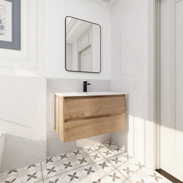 BNK Modern Bathroom Vanity with 2/3 Soft Close drawers, 36x18, Imitative Oak