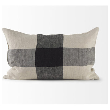 Beige and Black Plaid Pattern Lumbar Throw Pillow Cover