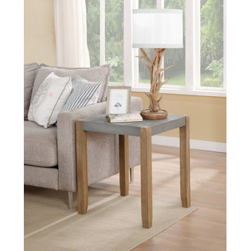 Newport 21" Square Faux Concrete and Wood End Table