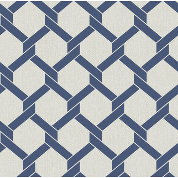 2971-86308 Payton Hexagon Trellis Wallpaper Sharp Twist Blue Gray Off White