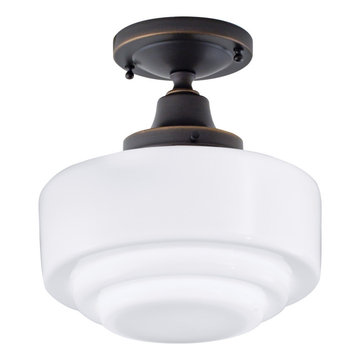 Norwell 5361F-OB-SO Schoolhouse Flush Mount Light. Shiny Opal Glass. Oil Rubbed