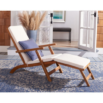 Safavieh Palmdale Outdoor Lounge Chair, Natural/Beige/Navy/White