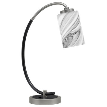 1-Light Desk Lamp, Graphite/Matte Black Finish, 4" Onyx Swirl Glass
