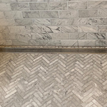 MASTER BATHROOM - Carrara 3"x 6" Subway Marble / Herringbone Large Shower